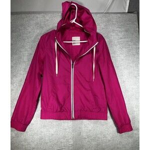 Zine Womens Pink Windbreaker Size Medium Hood Pockets Zipper Closure Lightweight